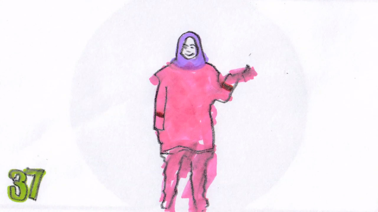 Gekleurd frame van dansmoves van kids die samen een geanimeerde videoclip vormen.