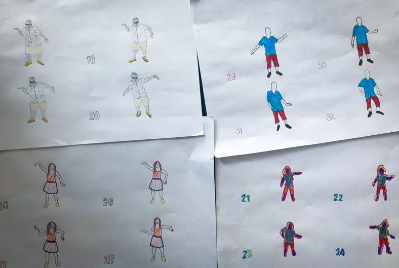 FS_Rotoscopia Gekleurde frames van dansmoves van kids die samen een geanimeerde videoclip vormen.