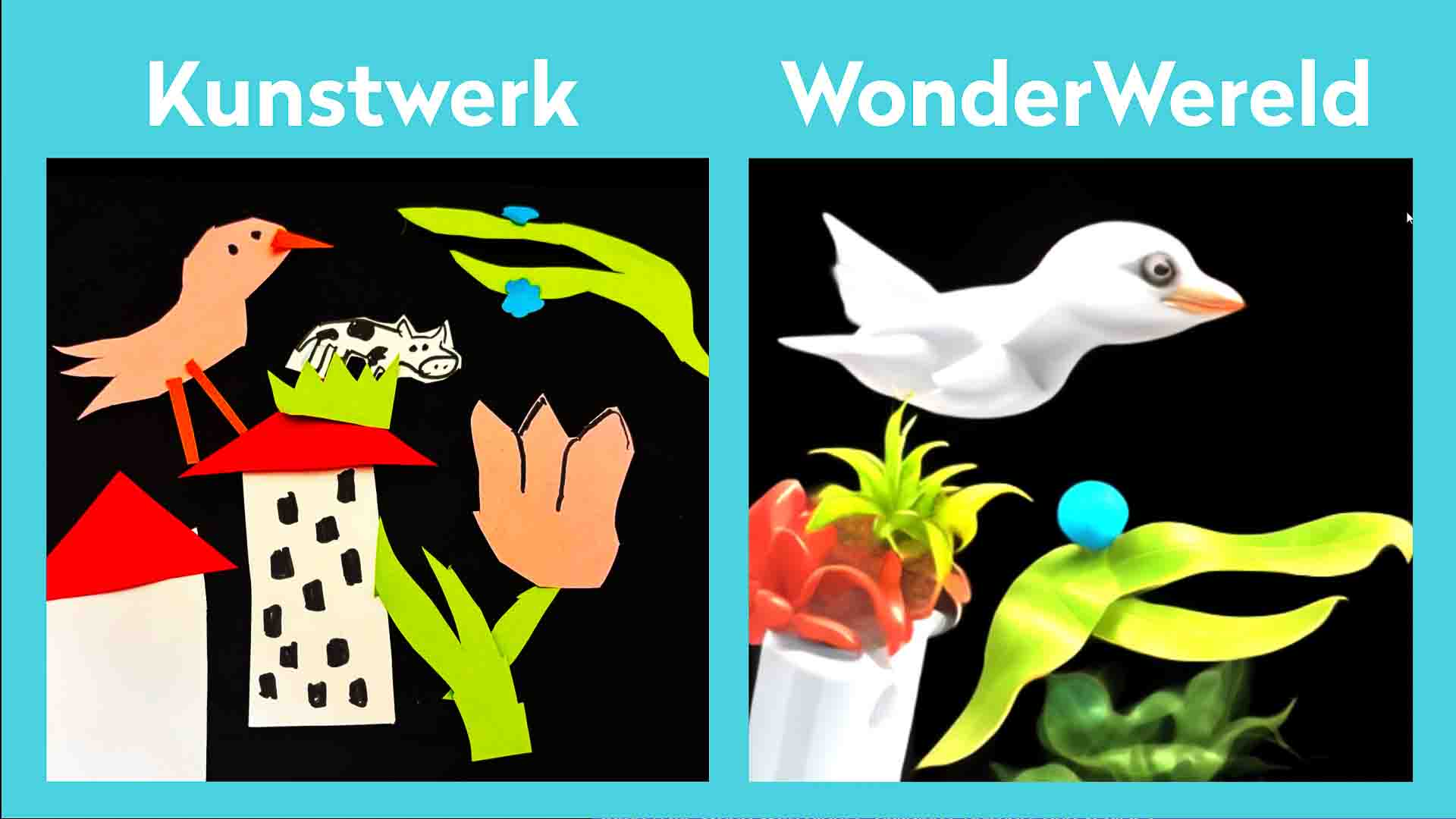 Een fysiek kunstwerk van snippers papier dat door AI wordt getransformeerd naar een digitale wonderwereld.